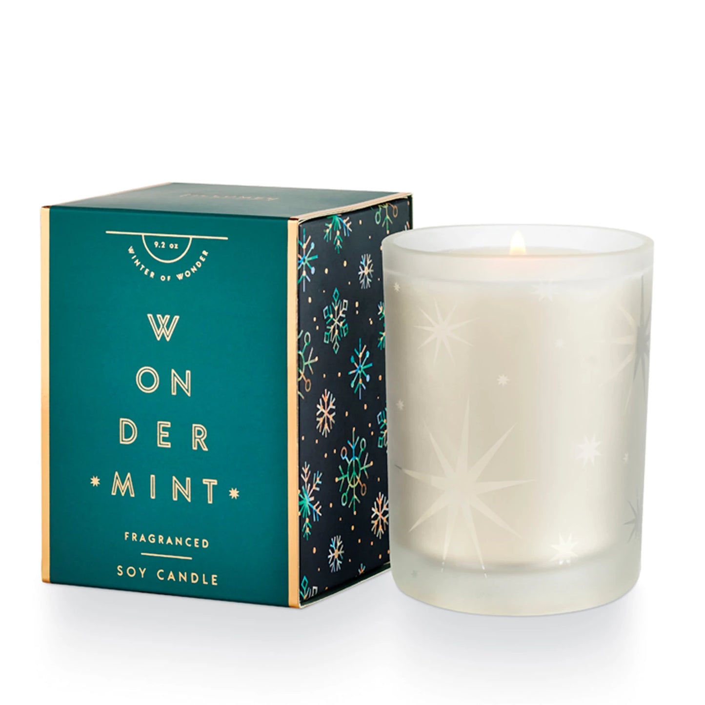 Wondermint Glass Candle set next to its box packaging