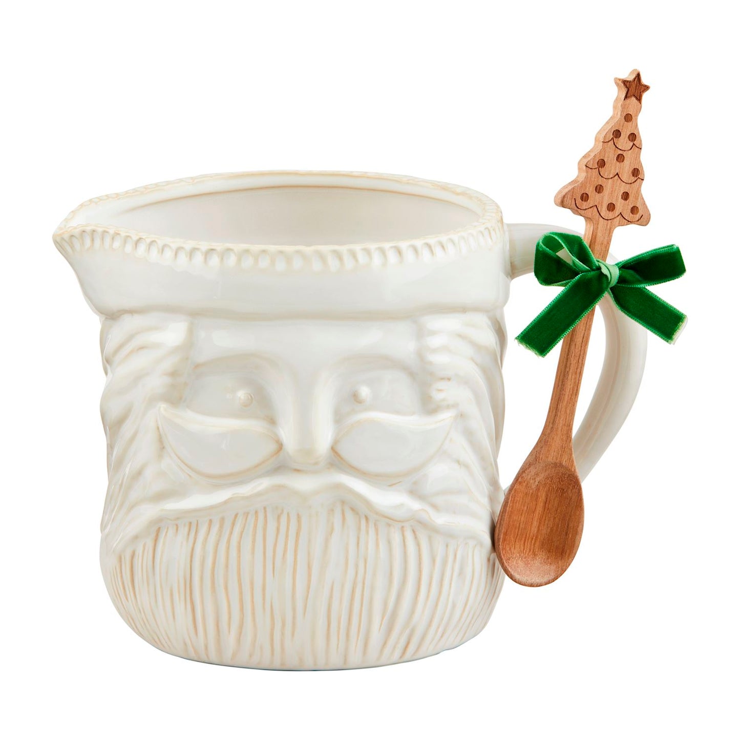 santa pitcher with wooden spoon tied to handle.