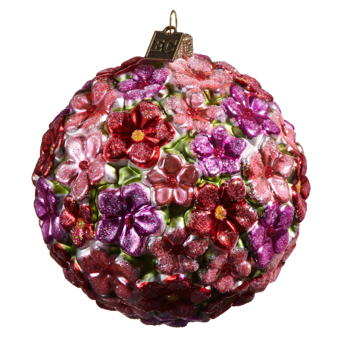 colorful blossom ball Ornament shown on a white background