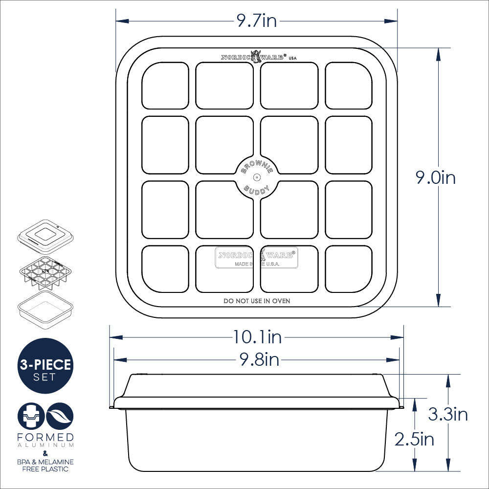 drawing on Brownie Buddy Baking Set with measurements