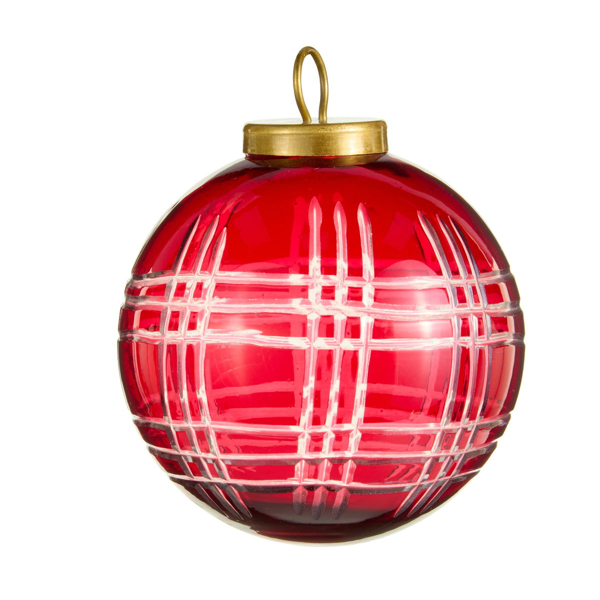 Clear Red Plaid Ornament against a white background