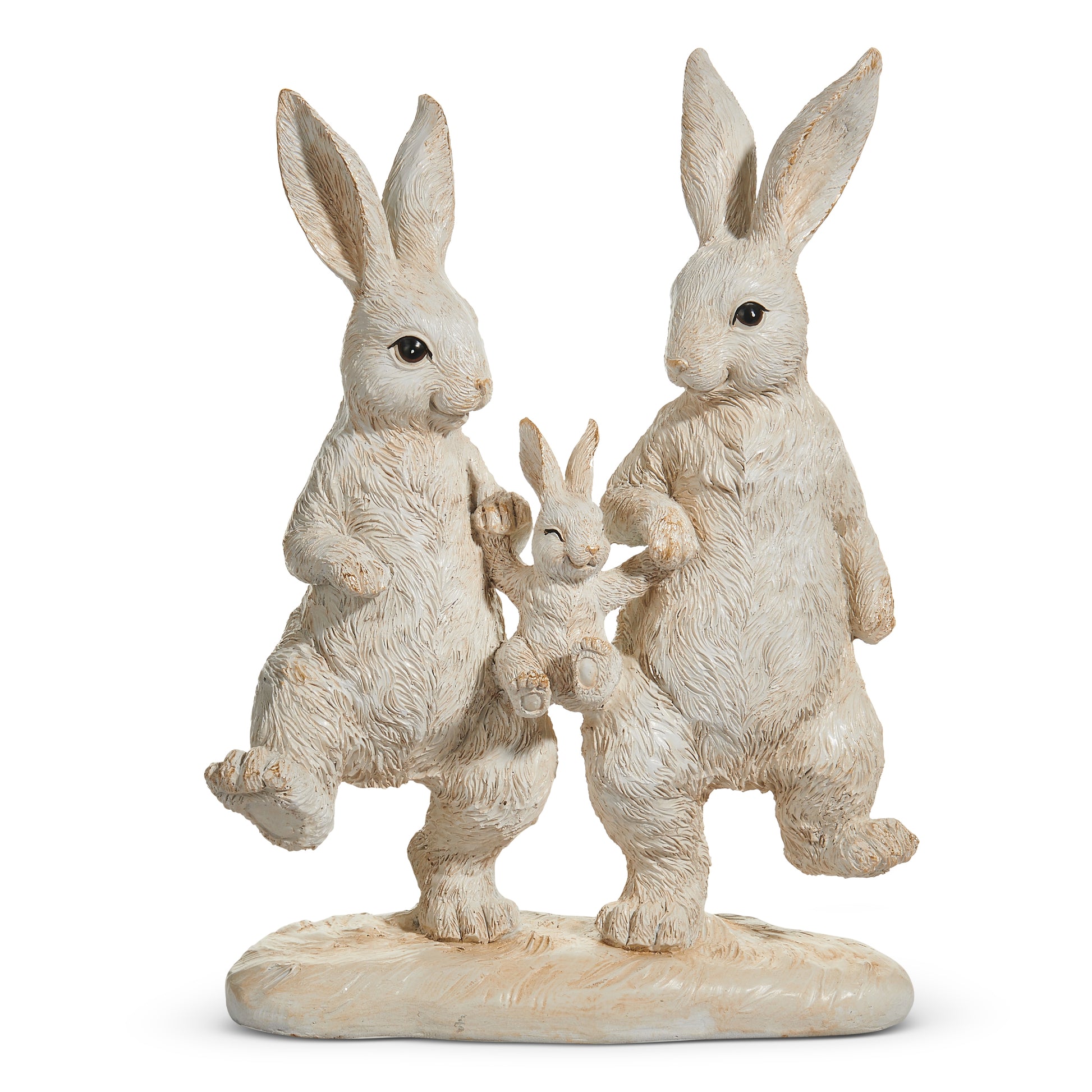 stone like white rabbit family figurine