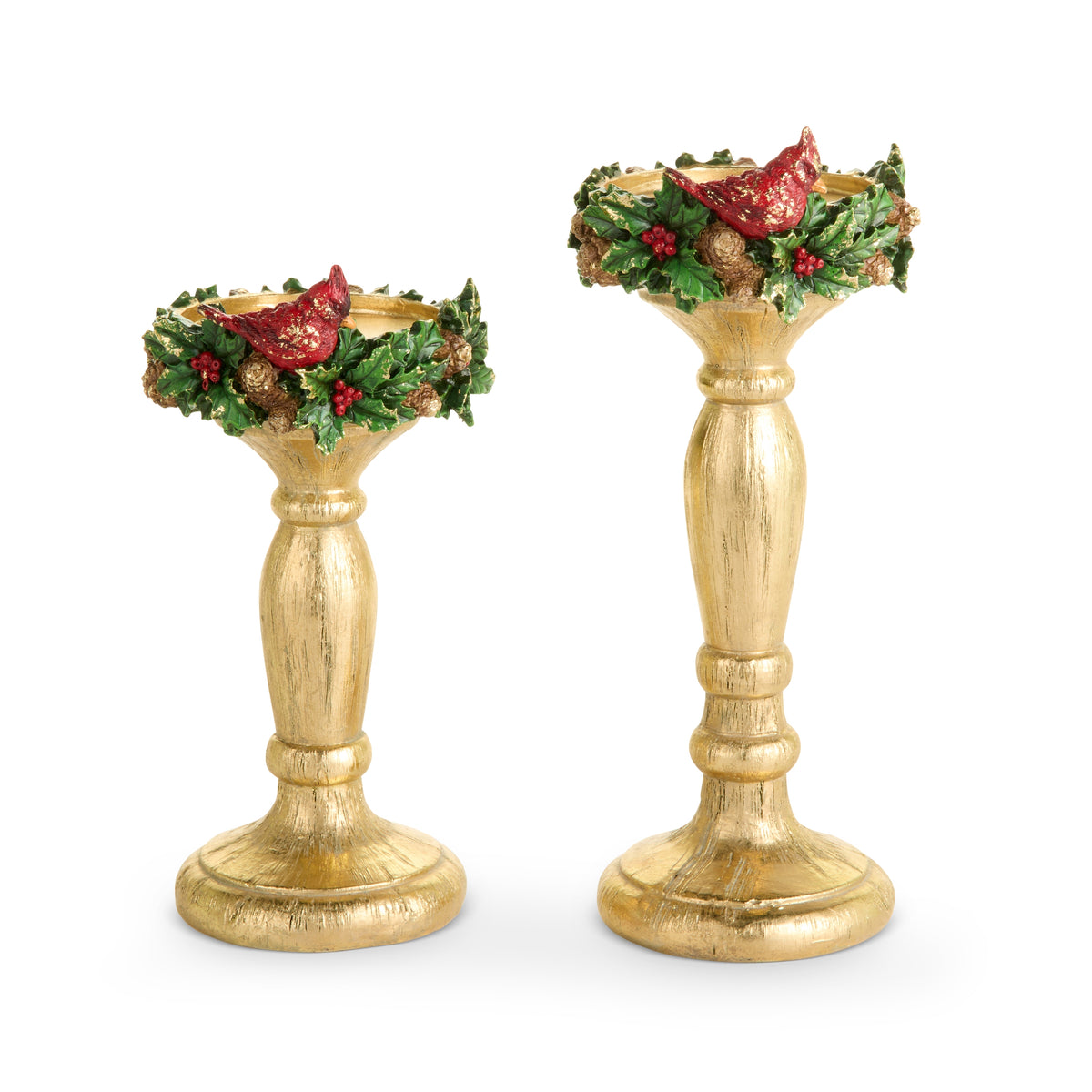 2 Cardinal Candlesticks on a white background