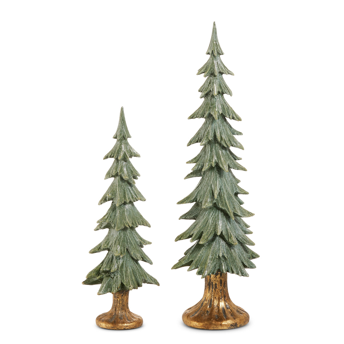 2 Glitter Trees on Antique Base against a white background