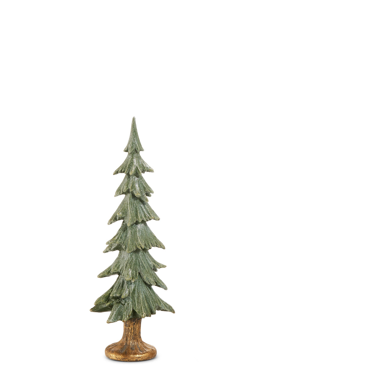 smaller green tree on golden base shown on a white background