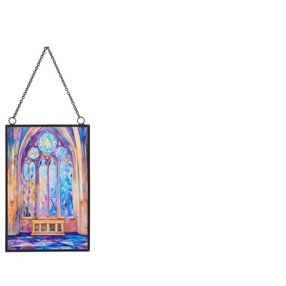 framed Stained Glass Window Ornament wit blue & purple hues