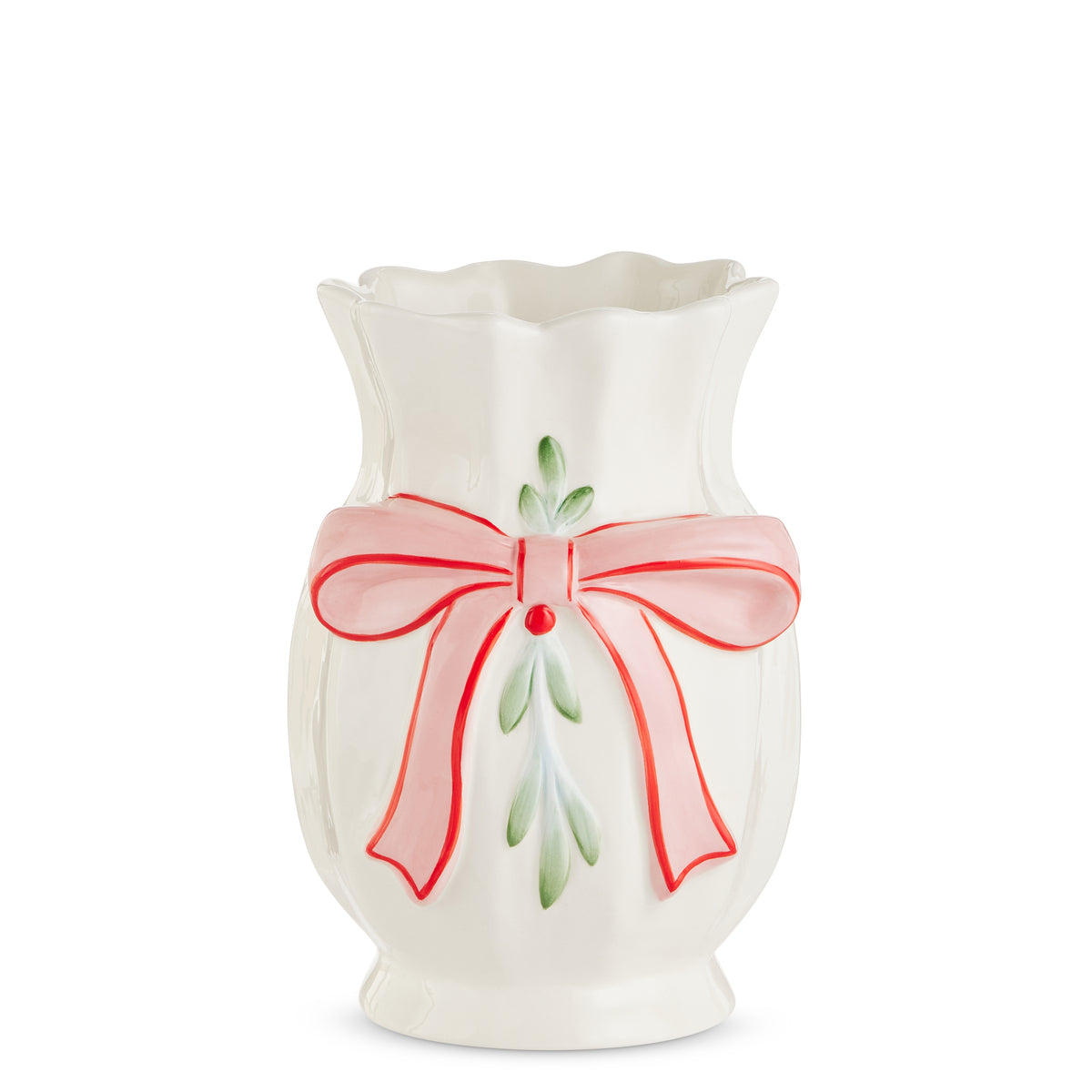 Bow and Mistletoe Vase shown on a white background