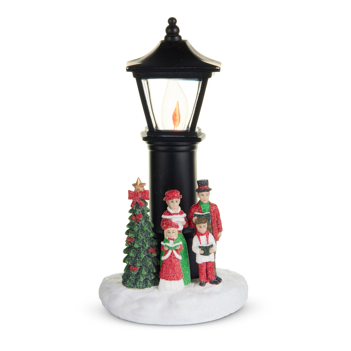 Lamp Post with Carolers and small tree Night Light on a white background