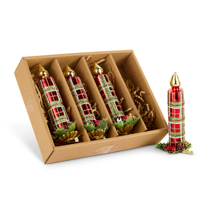 Box of Plaid Clip-On Candle Ornaments with one of 4 out of the box
