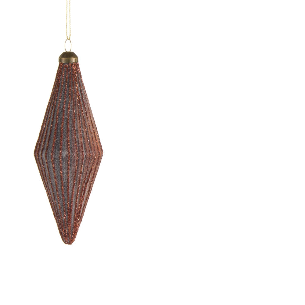 brown diamond-shaped Christmas ornament with glittered details on a white background