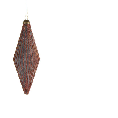 brown diamond-shaped Christmas ornament with glittered details on a white background