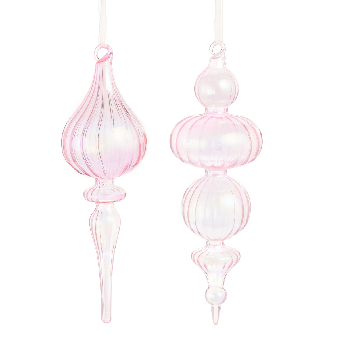 2 Soft Pink Finial Ornaments on a white background
