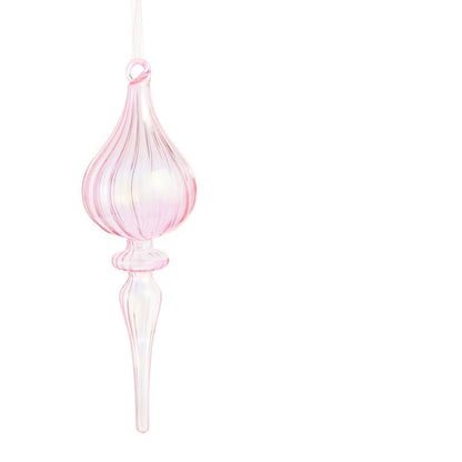 soft pink glass finial ornament with with one large bubble and long pointed tip