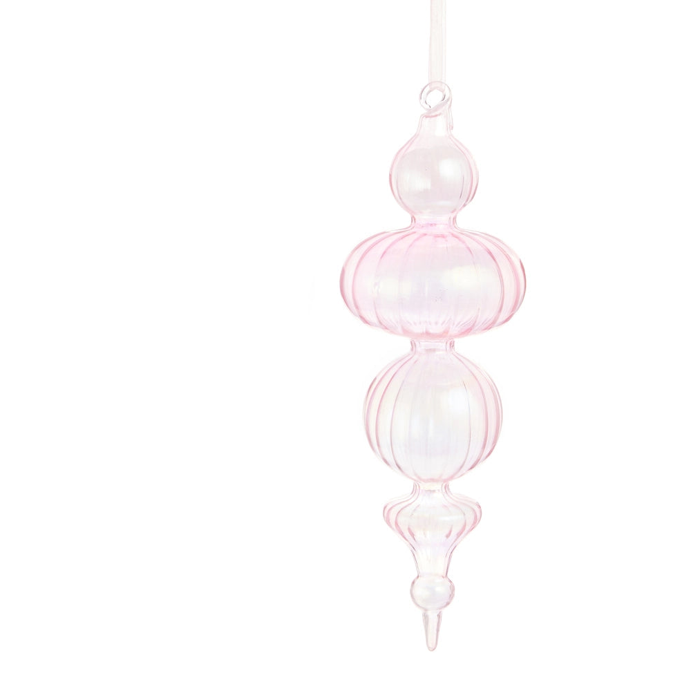 soft pink glass finial ornament with with multiple bubble design