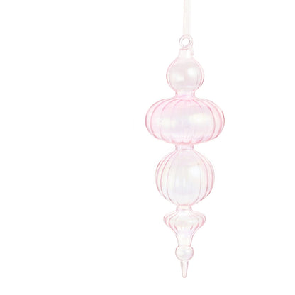 soft pink glass finial ornament with with multiple bubble design