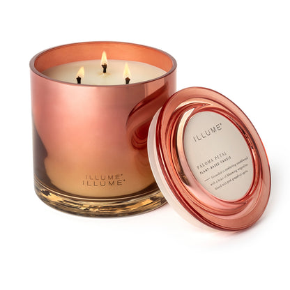 Paloma Petal Statement Glass Candle with the lid next to it