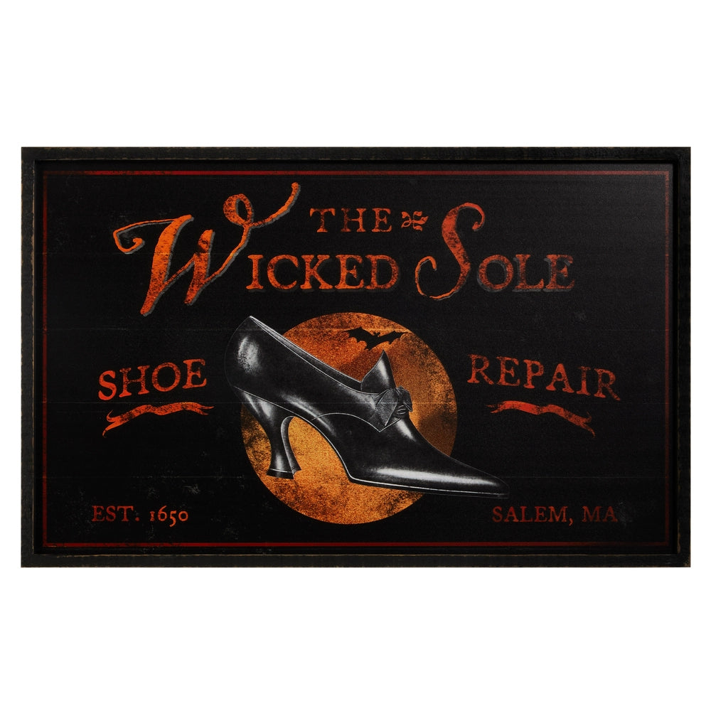 black and orange halloween wall art for the "wicked sole" shoe repair store