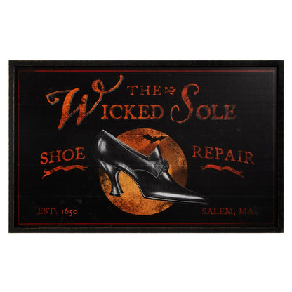 black and orange halloween wall art for the "wicked sole" shoe repair store