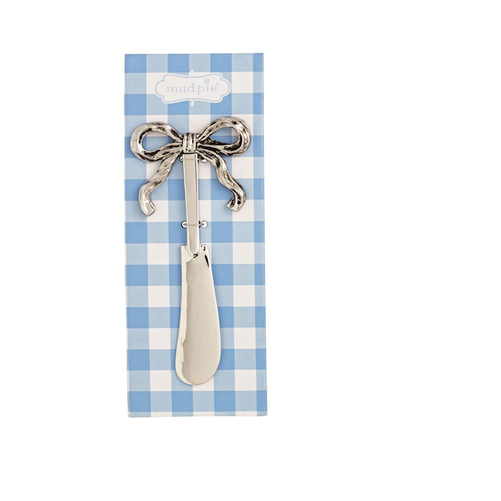 spreader with bow handle tied on a blue gingham card