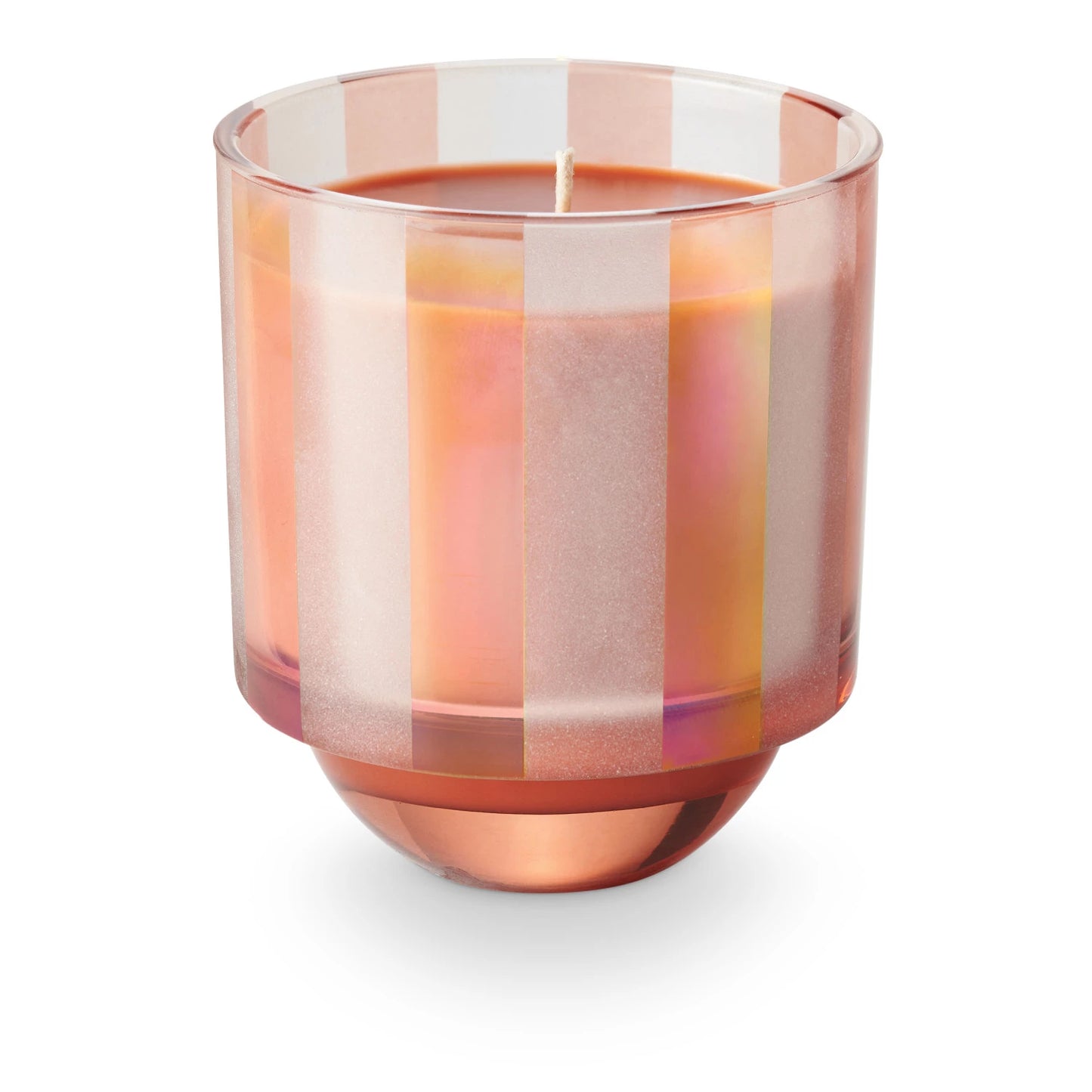Brandied Pear Boxed Glass Candle in a blush striped vessel