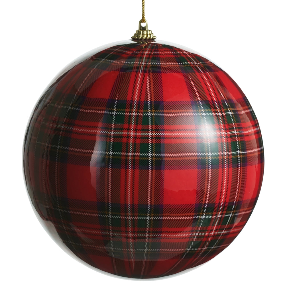 glossy red plaid ornament