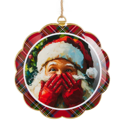 Santa's Secret Scalloped Disc Ornament on a white background