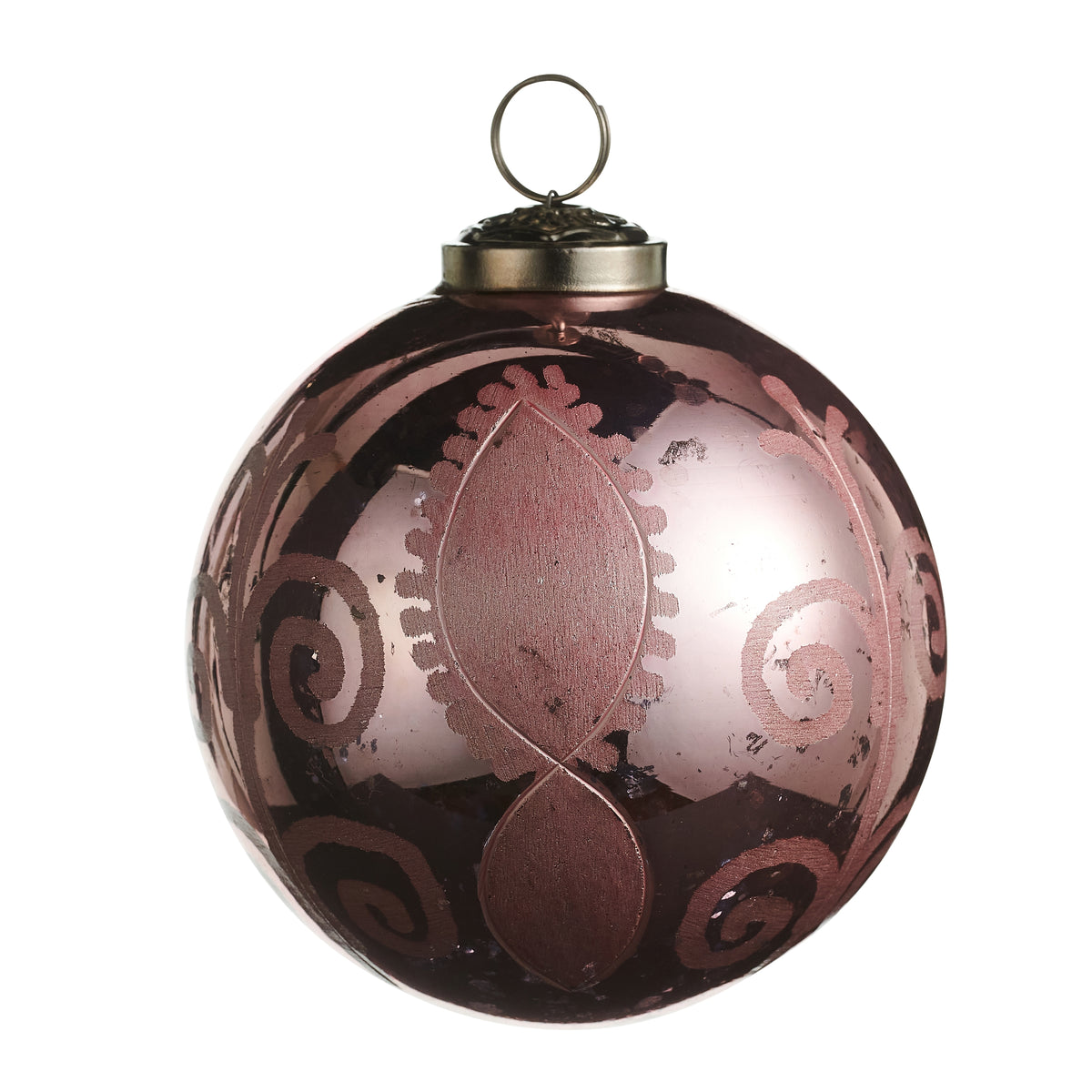 Distressed Blush Patterned Ornament on a white background
