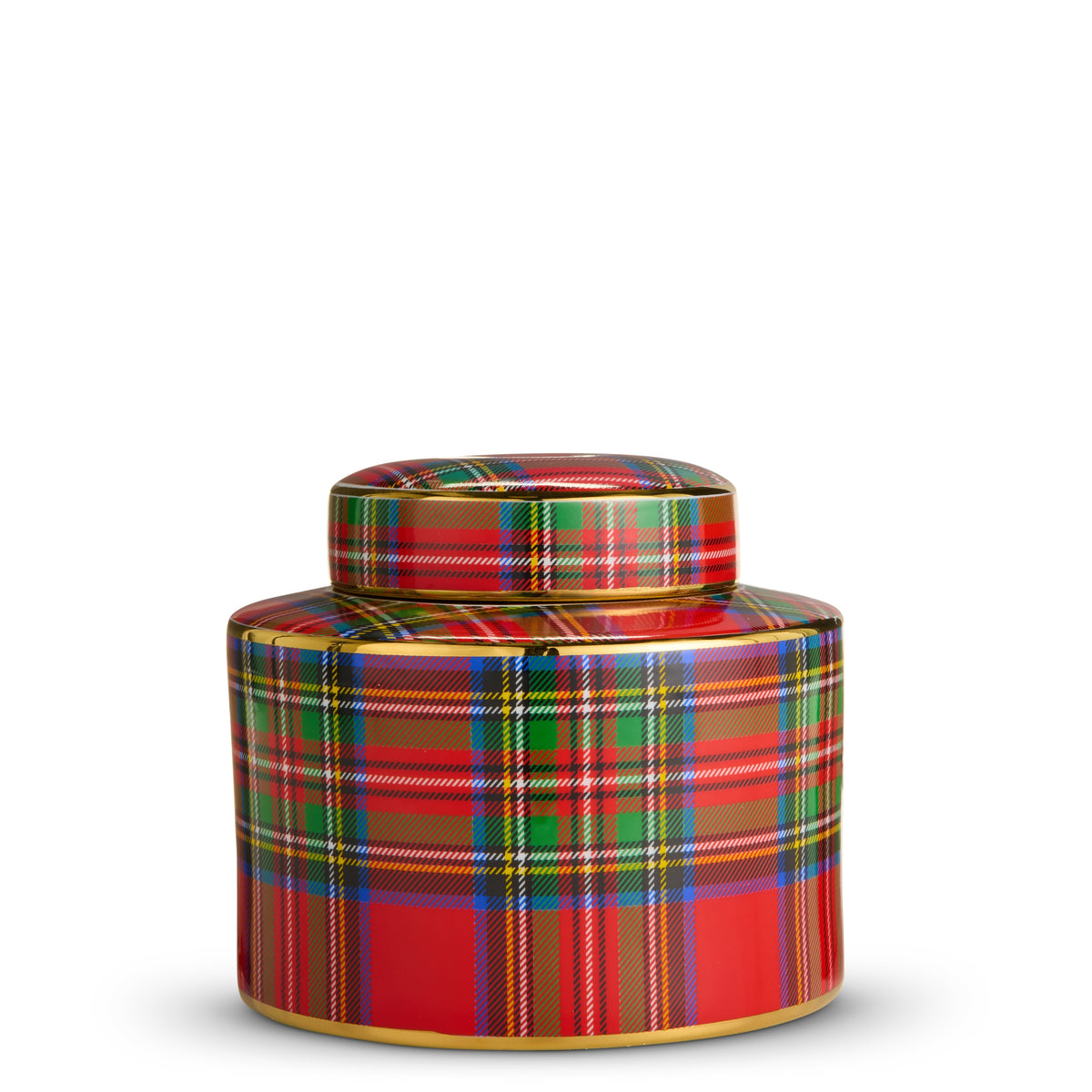 8" Tartan Plaid Decorative Jar on a white background