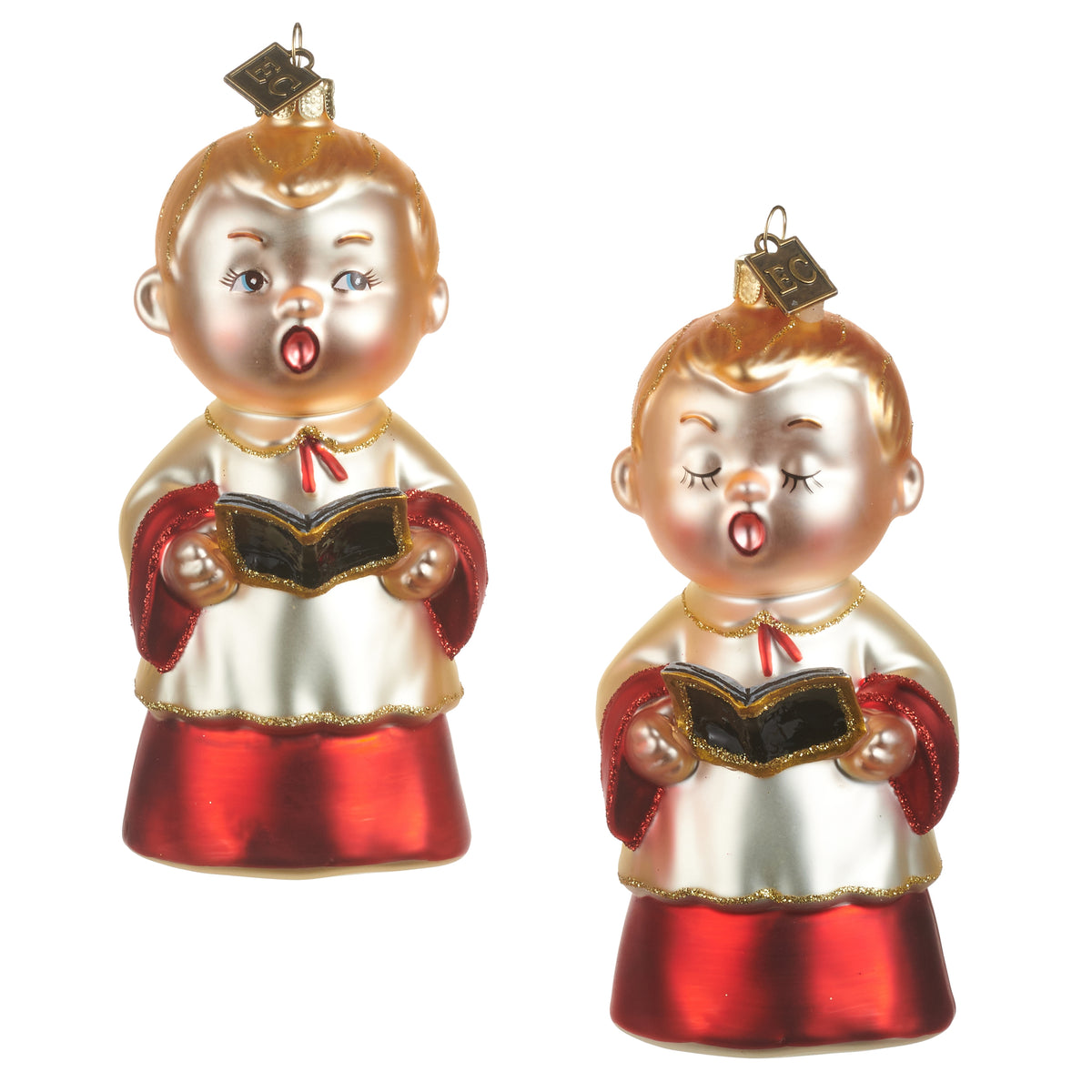 2 glass choir children singing ornaments