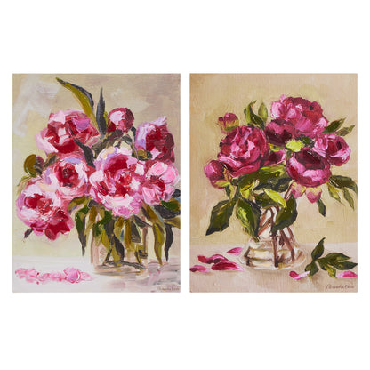 1 print of glass jar filled with light pink fllowers and 1 prints of glass jar filled with hot pink flowers