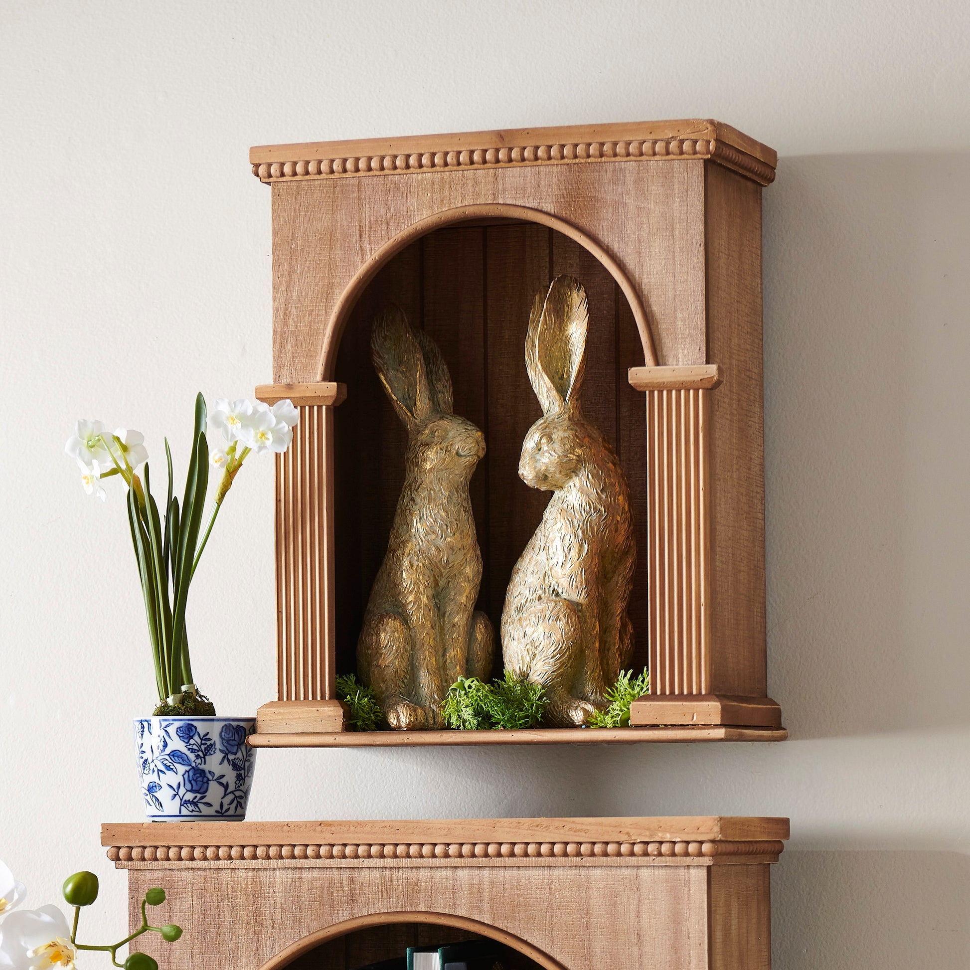 beaded wall shelf in a decorated setting