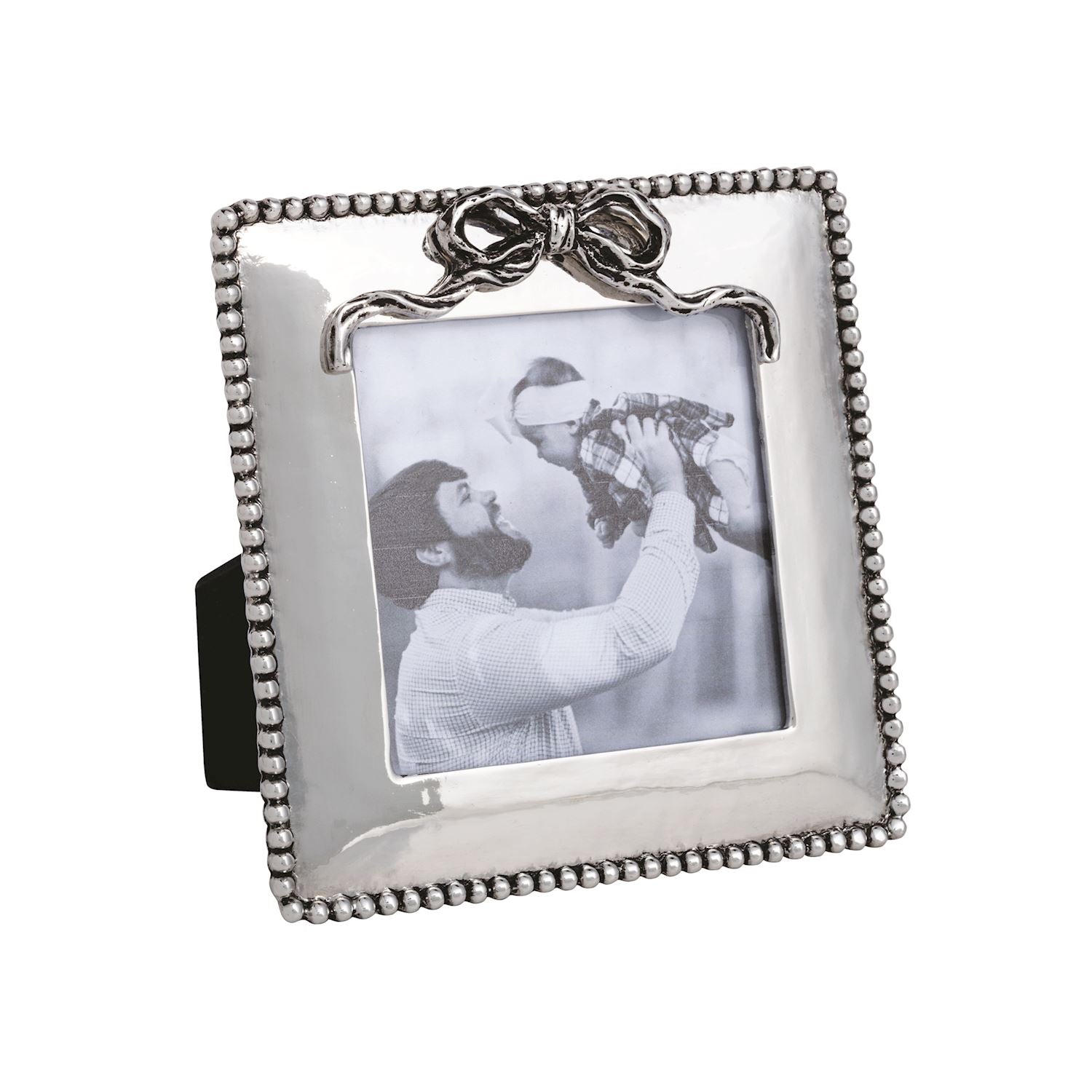 square photo frame with a bow design on a white background