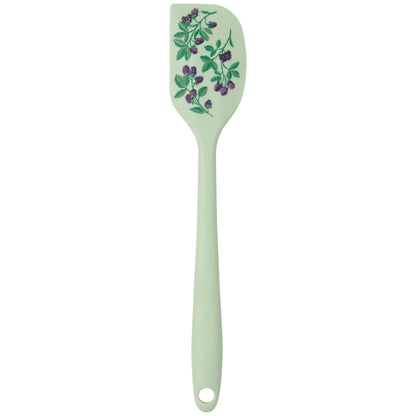 light green silicone spatula with blackberry sprig on it