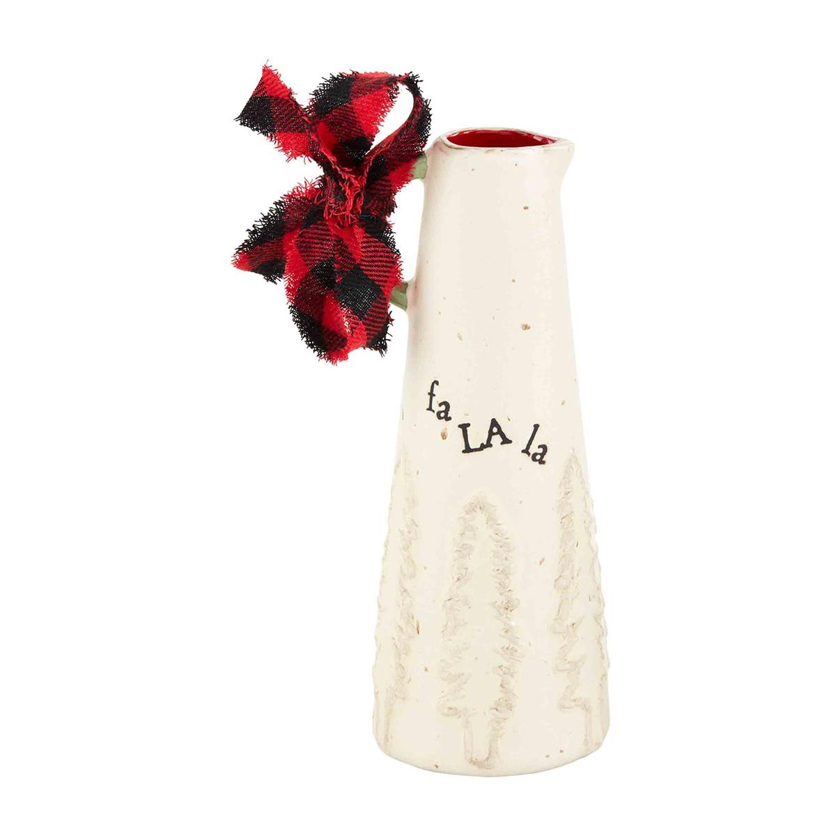 white speckled with embossed trees checked lodge bud vase displayed against a white background