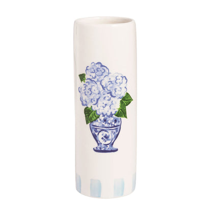 Decorative vase with blue floral design on a white background