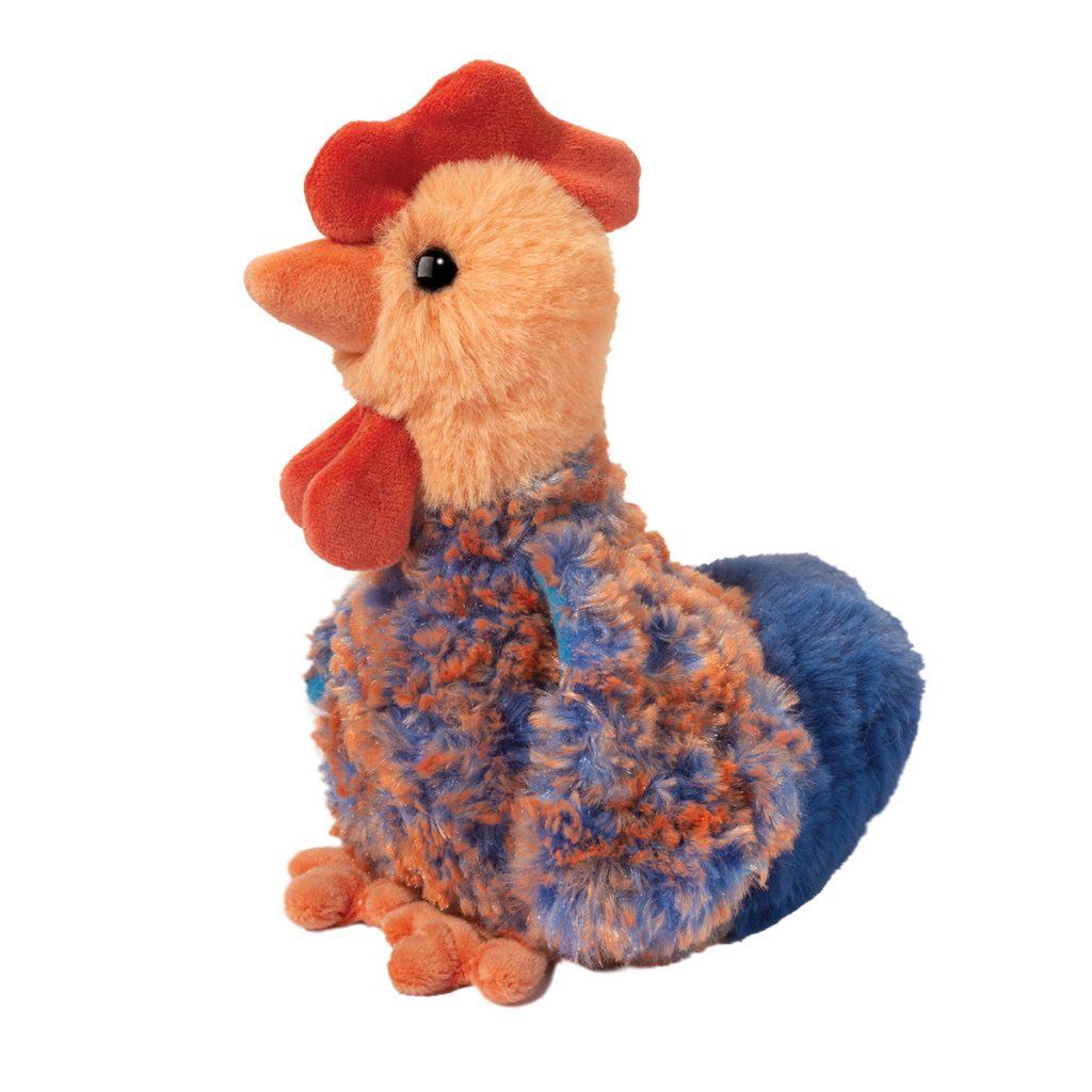 angled view of chantillie blue lace hen plush toy