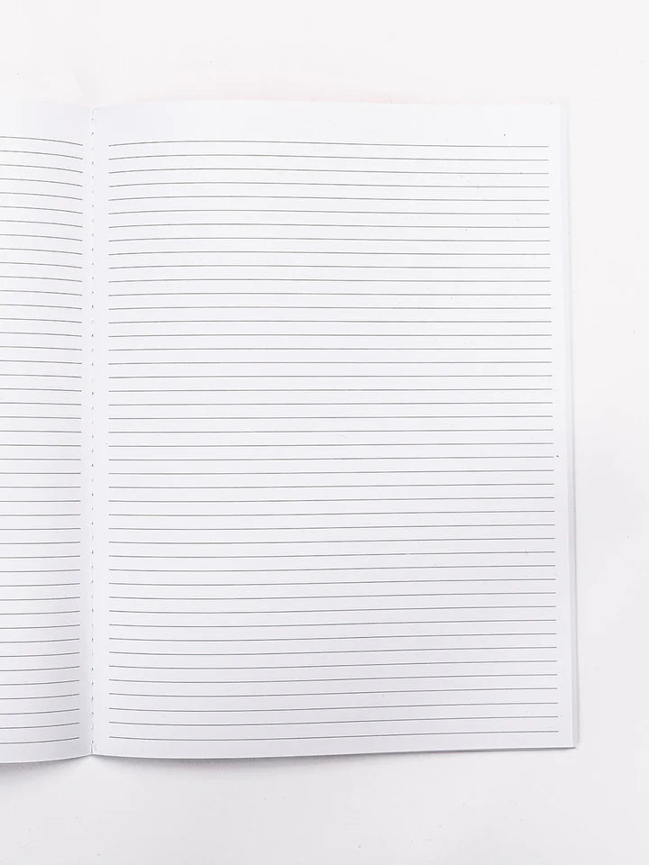 open notebook showing lined pages.