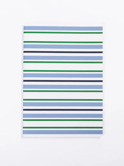 blue and green stripe notebook on a white background.