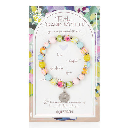 grandmother bracelet on card packaging.