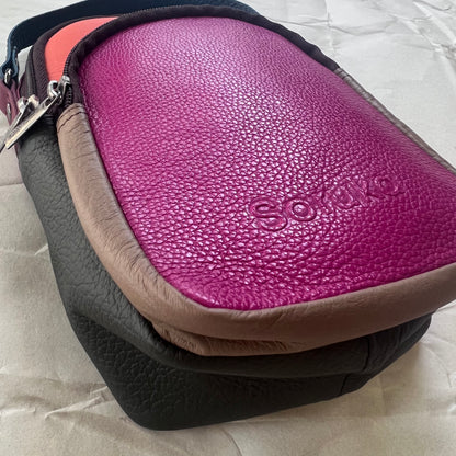 bottom view of Melon and fuchsia Ruth Small Backpack Crossbody