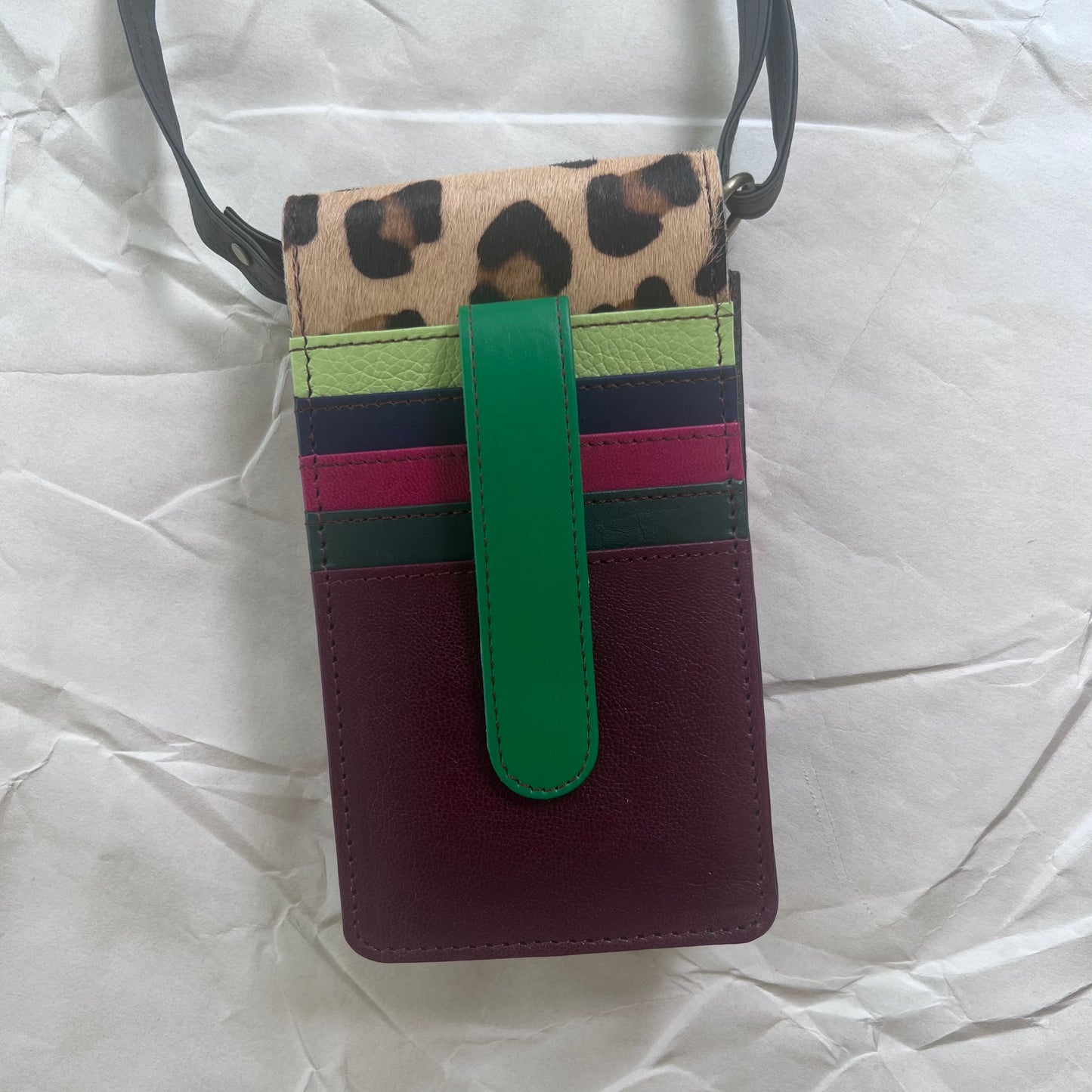 back of Miley Phone Bag with colorful card slots