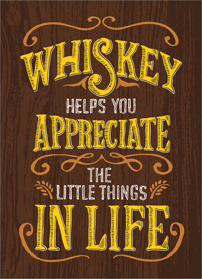 front of card look like wood with yellow and white text