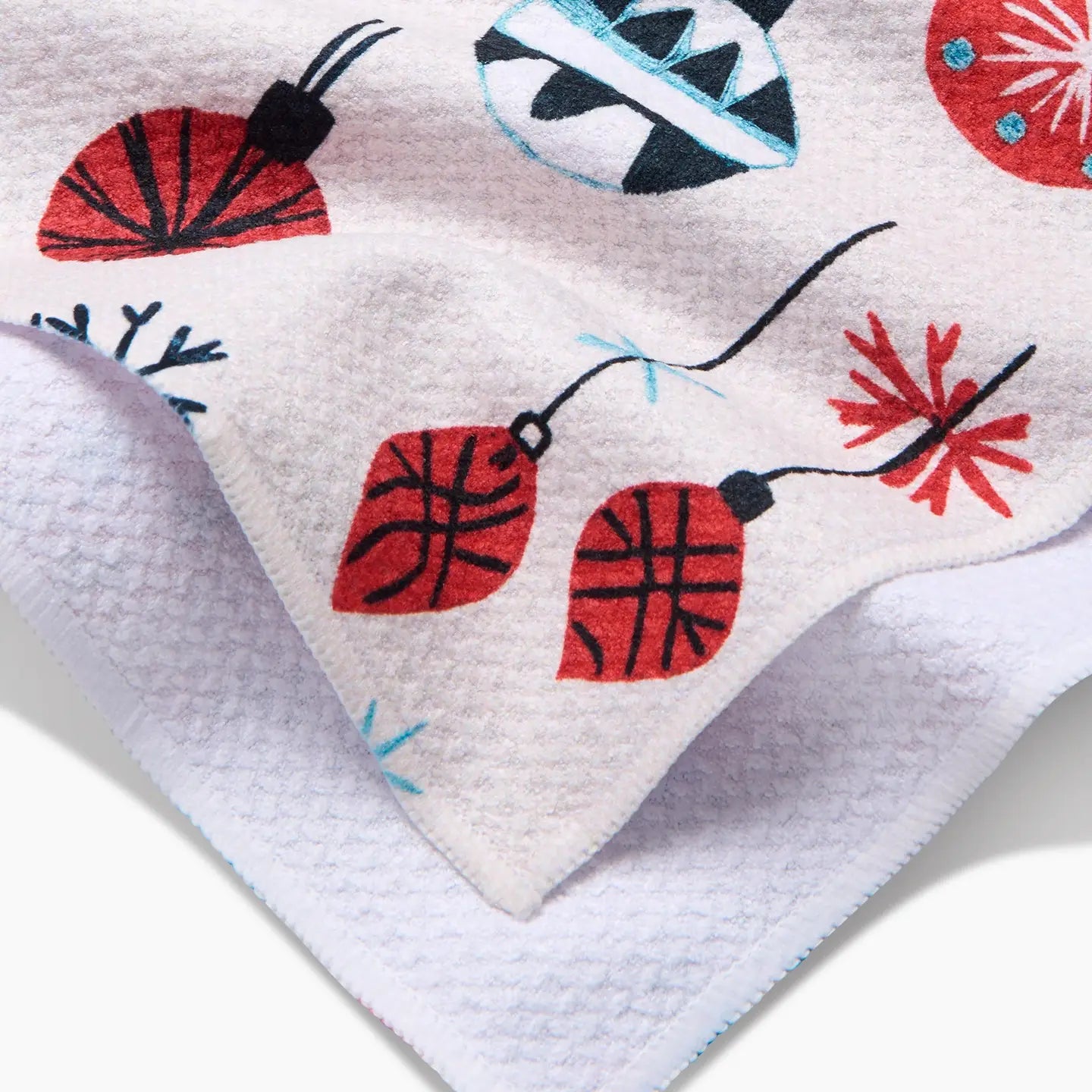 close-up of corners of Ornaments Tea Towel