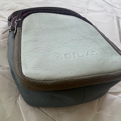 bottom view of cranberry and sky Ruth Small Backpack Crossbody