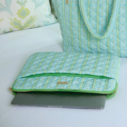laptop in the quilted laptop case on a decorated setting