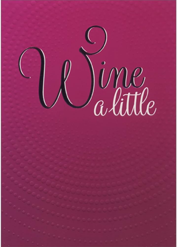 front of card is cursive font wine a little on a dark pink background