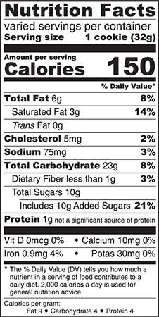 back of packaging showing nutritional facts.