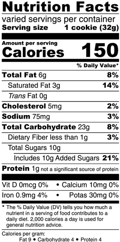 back of packaging showing Nutritional facts