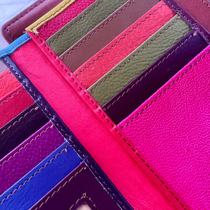 close-up of colorful card slots.