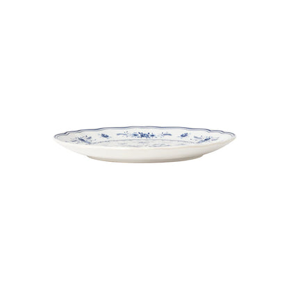 side view of costa nova vila white salad plate with blue floral design